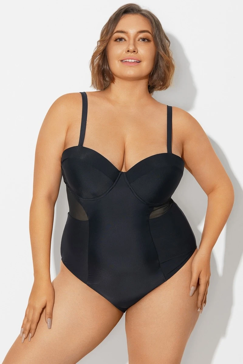 Plus Size Mesh Underwire One Piece Swimsuit - Image 5