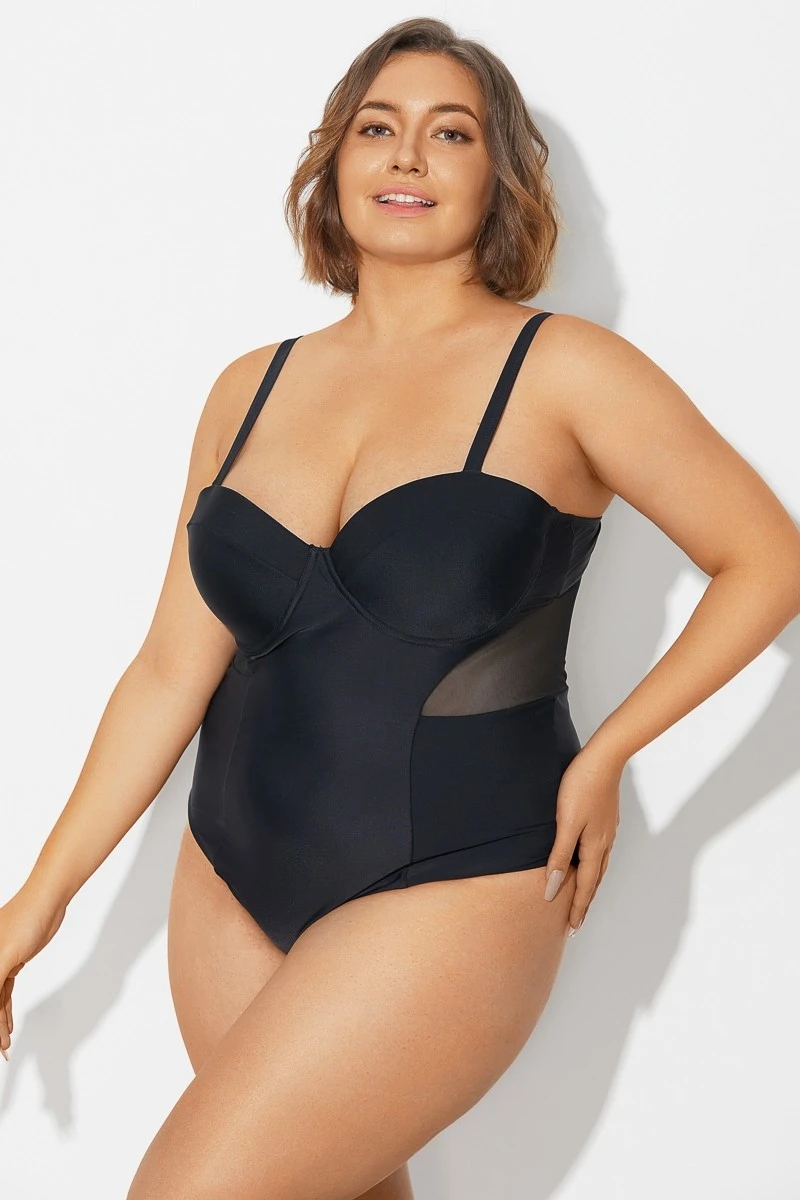 Plus Size Mesh Underwire One Piece Swimsuit - Image 6