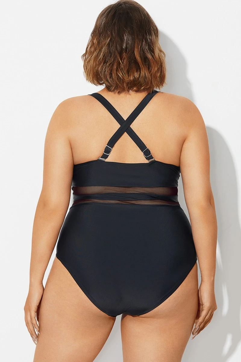 Plus Size Mesh Stitching Sling One Piece Swimsuit - Image 2