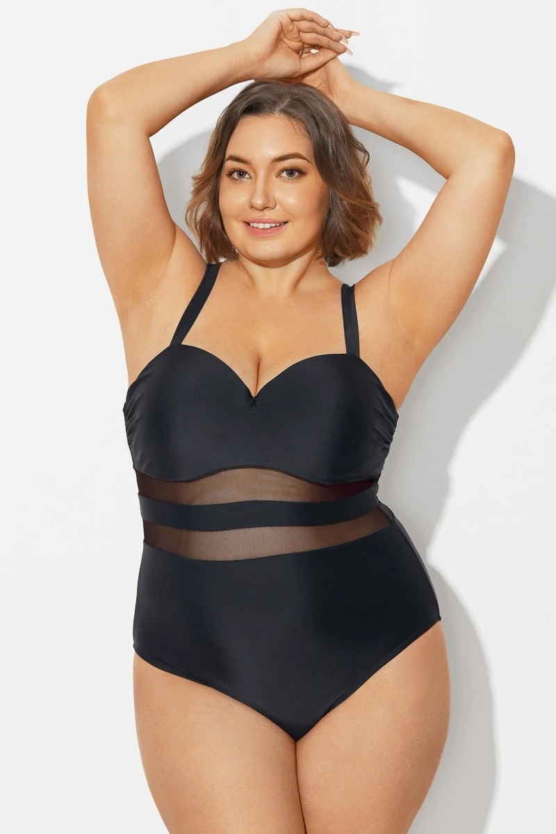 Plus Size Mesh Stitching Sling One Piece Swimsuit - Image 4