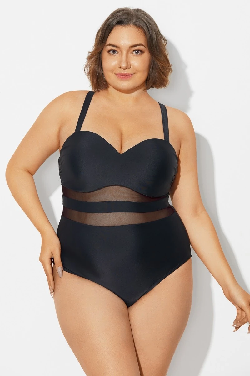 Plus Size Mesh Stitching Sling One Piece Swimsuit - Image 5