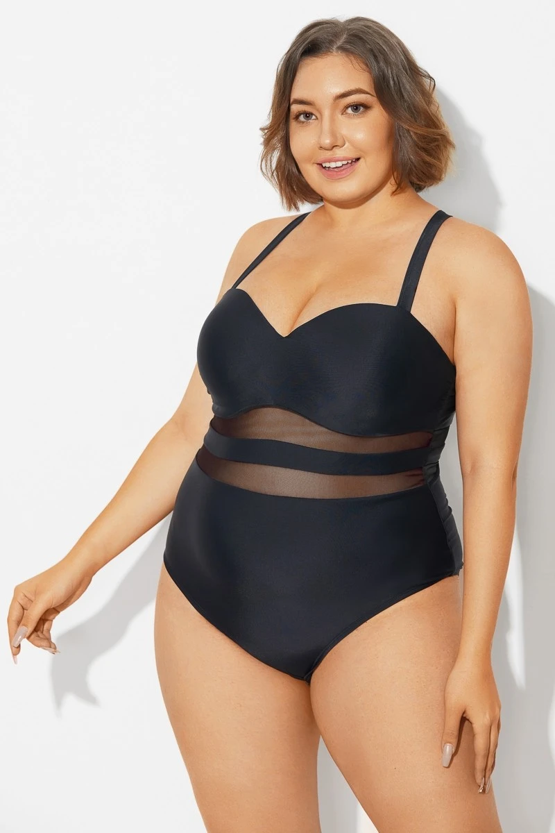 Plus Size Mesh Stitching Sling One Piece Swimsuit - Image 6