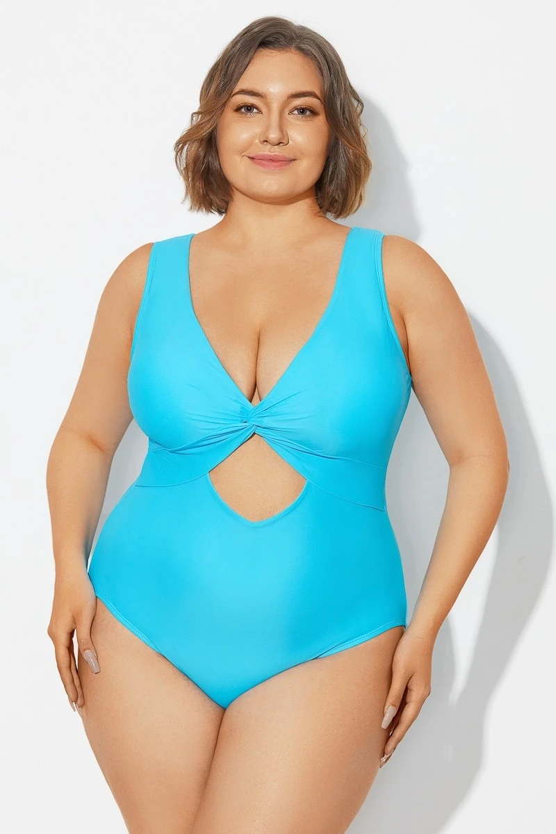 Blue Twist Knot Shimmer One Piece Swimsuit - Image 4