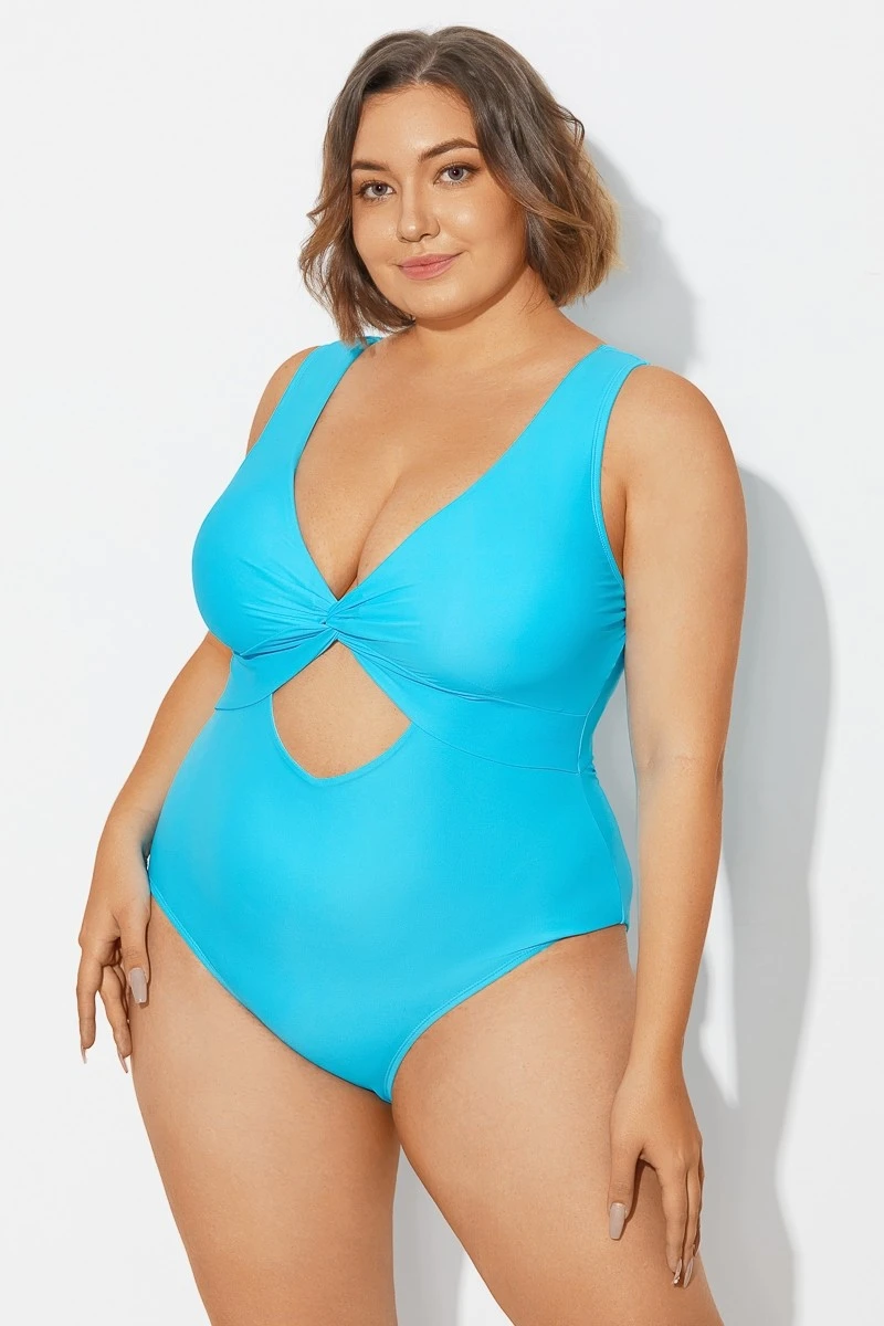 Blue Twist Knot Shimmer One Piece Swimsuit - Image 6