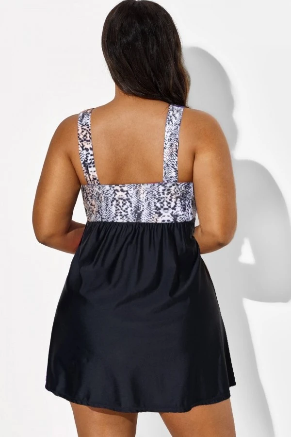 Python Print Tie Front V-Neck Swimdress - Image 2