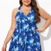 Elegant Wide Strap Printed V-neck Swimdress
