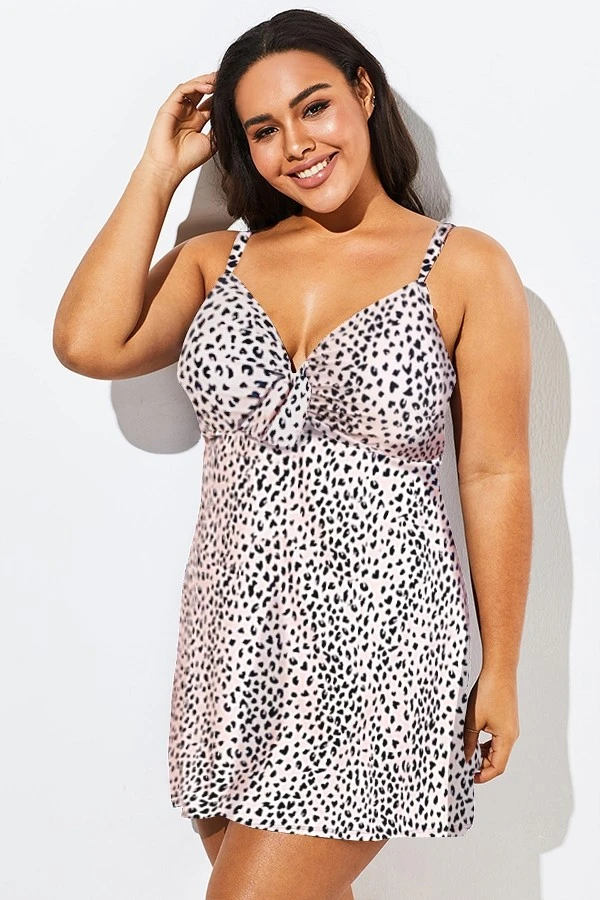 Leopard Tie Front V-neck Swimdress For Women - Image 3