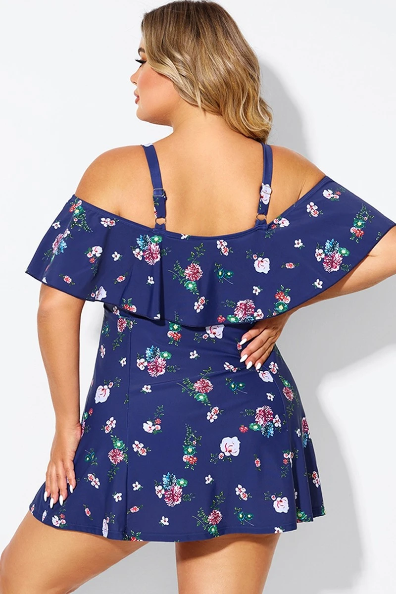 Floral Off Shoulder Tummy Control Lady Swimdress - Image 2