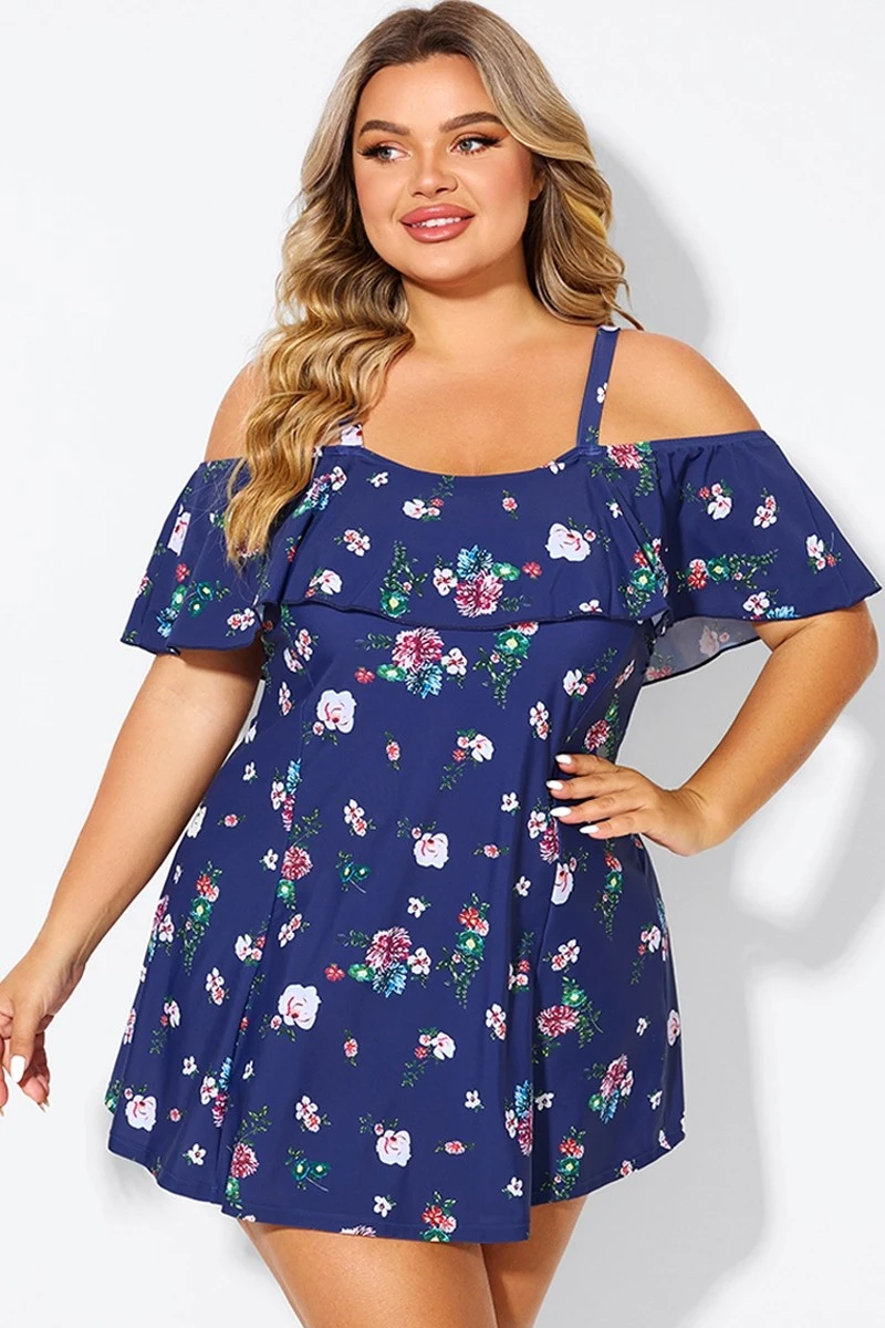Floral Off Shoulder Tummy Control Lady Swimdress - Image 3