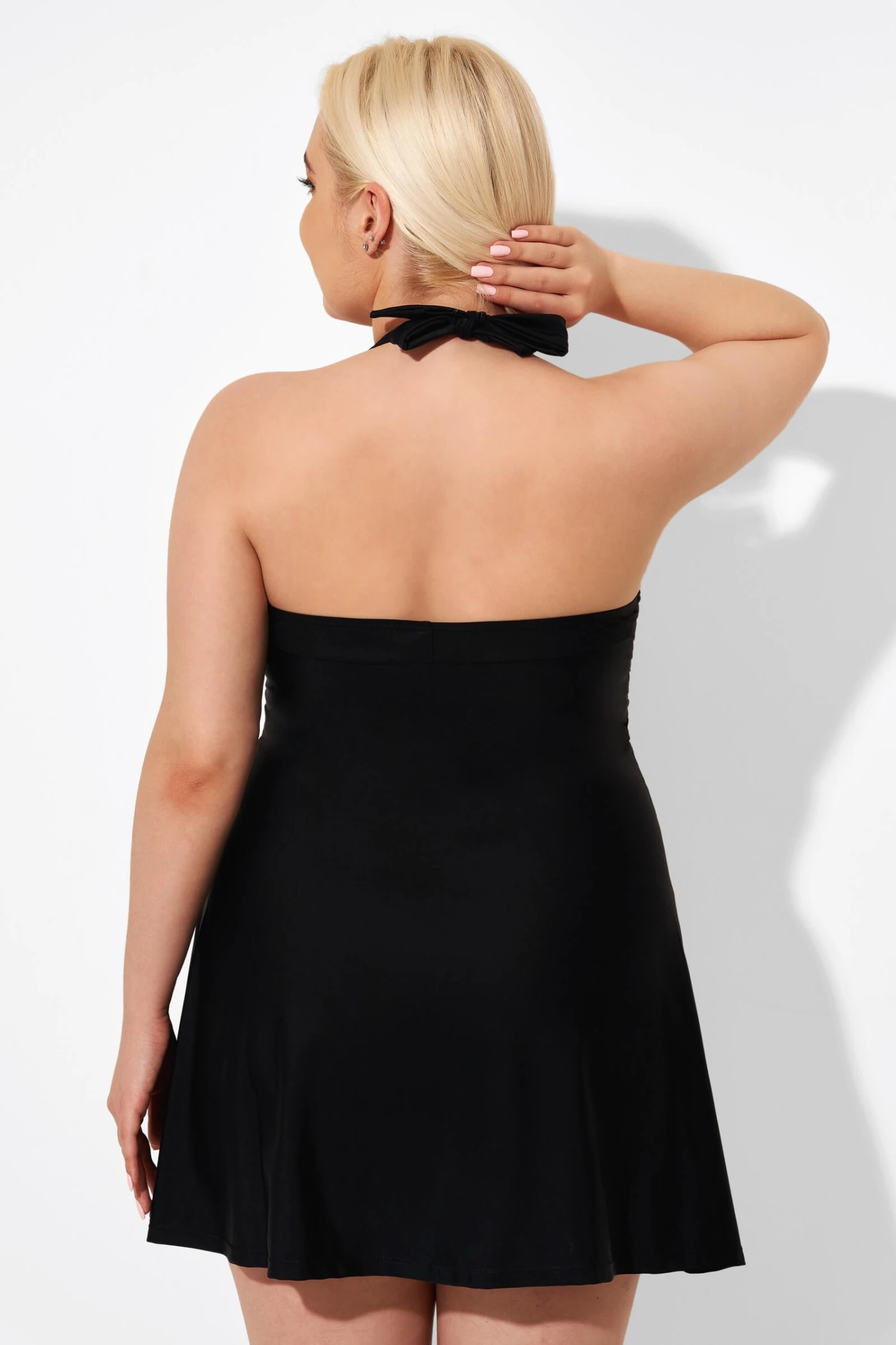 Fashion Black Dot Vintage Drawstring Closure Swimdress - Image 2
