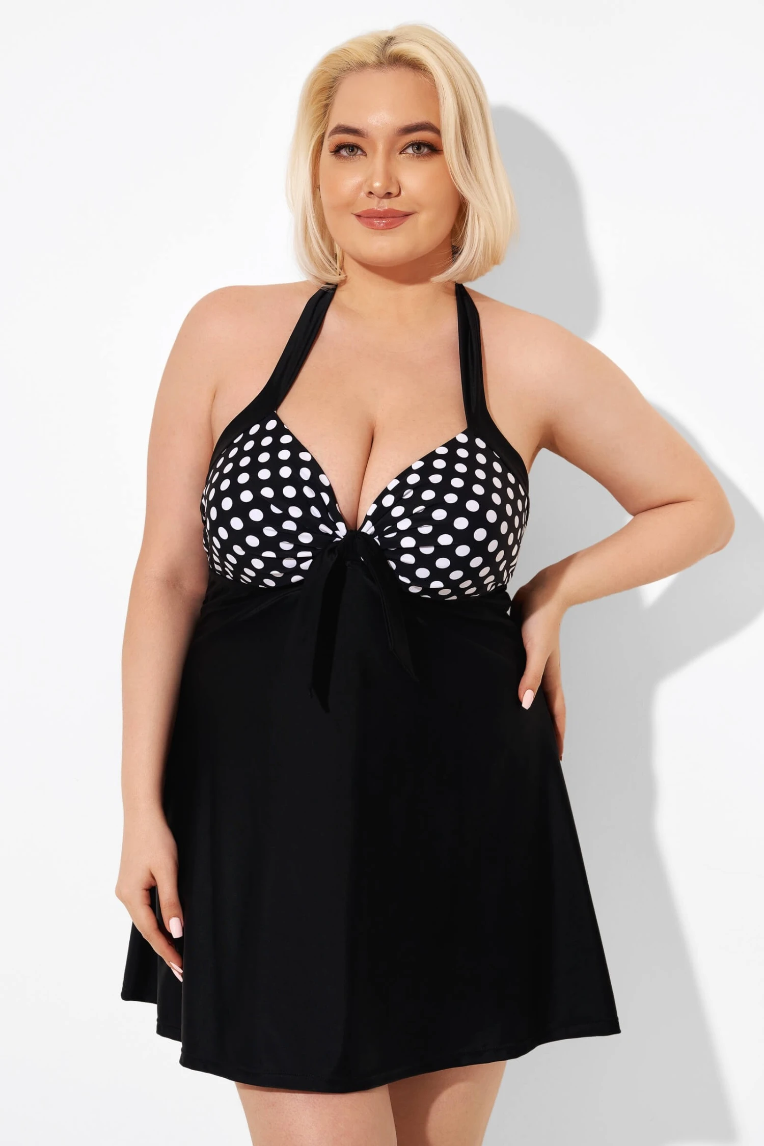 Fashion Black Dot Vintage Drawstring Closure Swimdress - Image 5