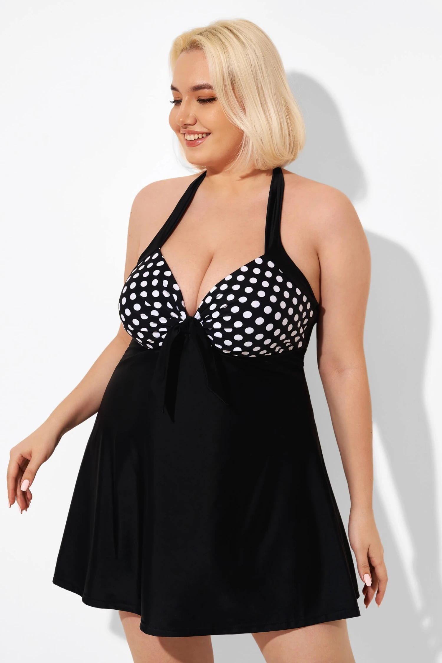 Fashion Black Dot Vintage Drawstring Closure Swimdress - Image 6