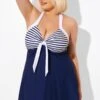 Blue Stripe Adjustable Halter Neck Swimdress