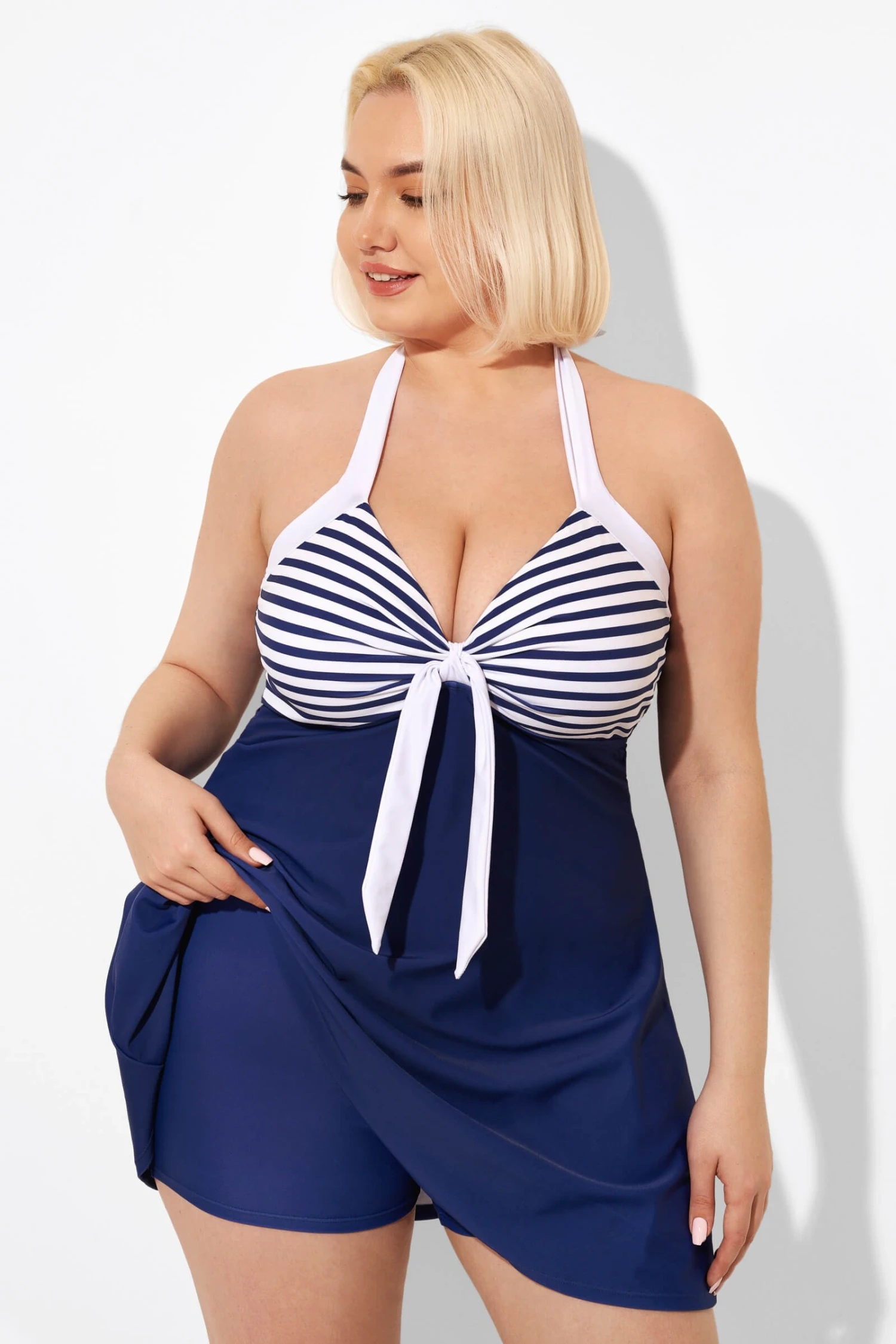 Blue Stripe Adjustable Halter Neck Swimdress - Image 3