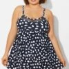 White Polka Dots Print Mesh Panel Swimdress