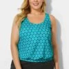 Green Scoopneck Polka Dots Women Tankini Top