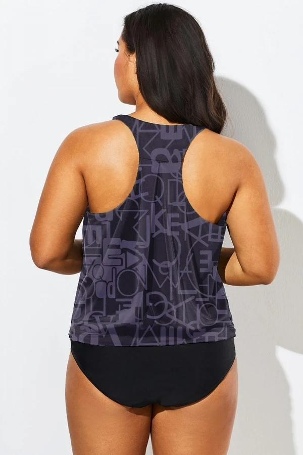 Black Racerback Beach Oversize Women Tankini Top - Image 2