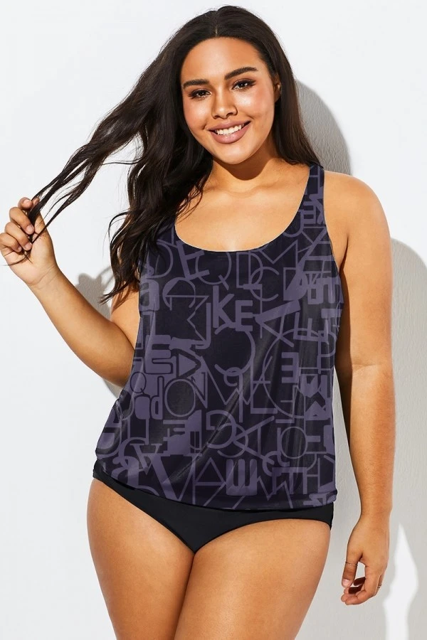 Black Racerback Beach Oversize Women Tankini Top - Image 4