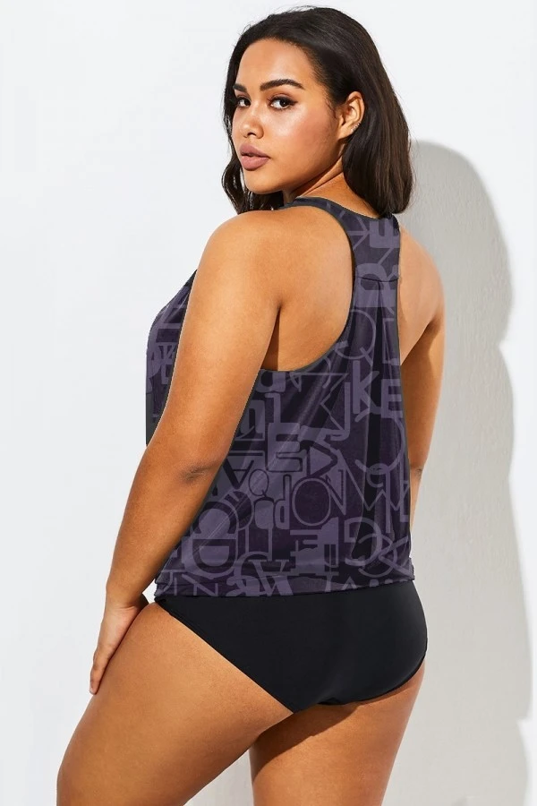 Black Racerback Beach Oversize Women Tankini Top - Image 6