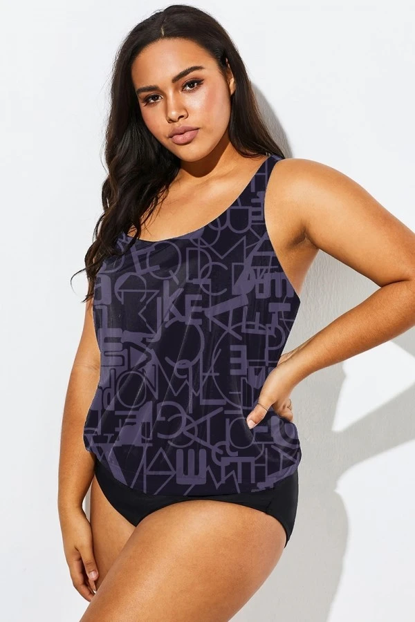 Black Racerback Beach Oversize Women Tankini Top - Image 5