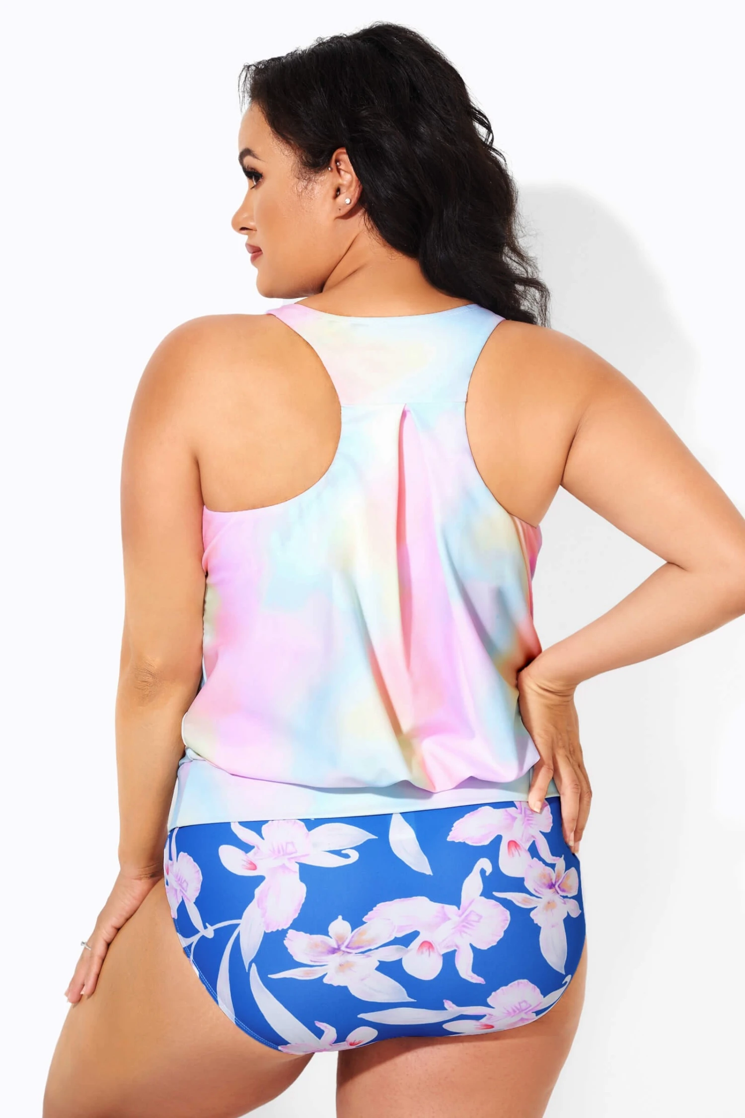 Rainbow Stylish Scoopneck Blouson Tankini Top - Image 3