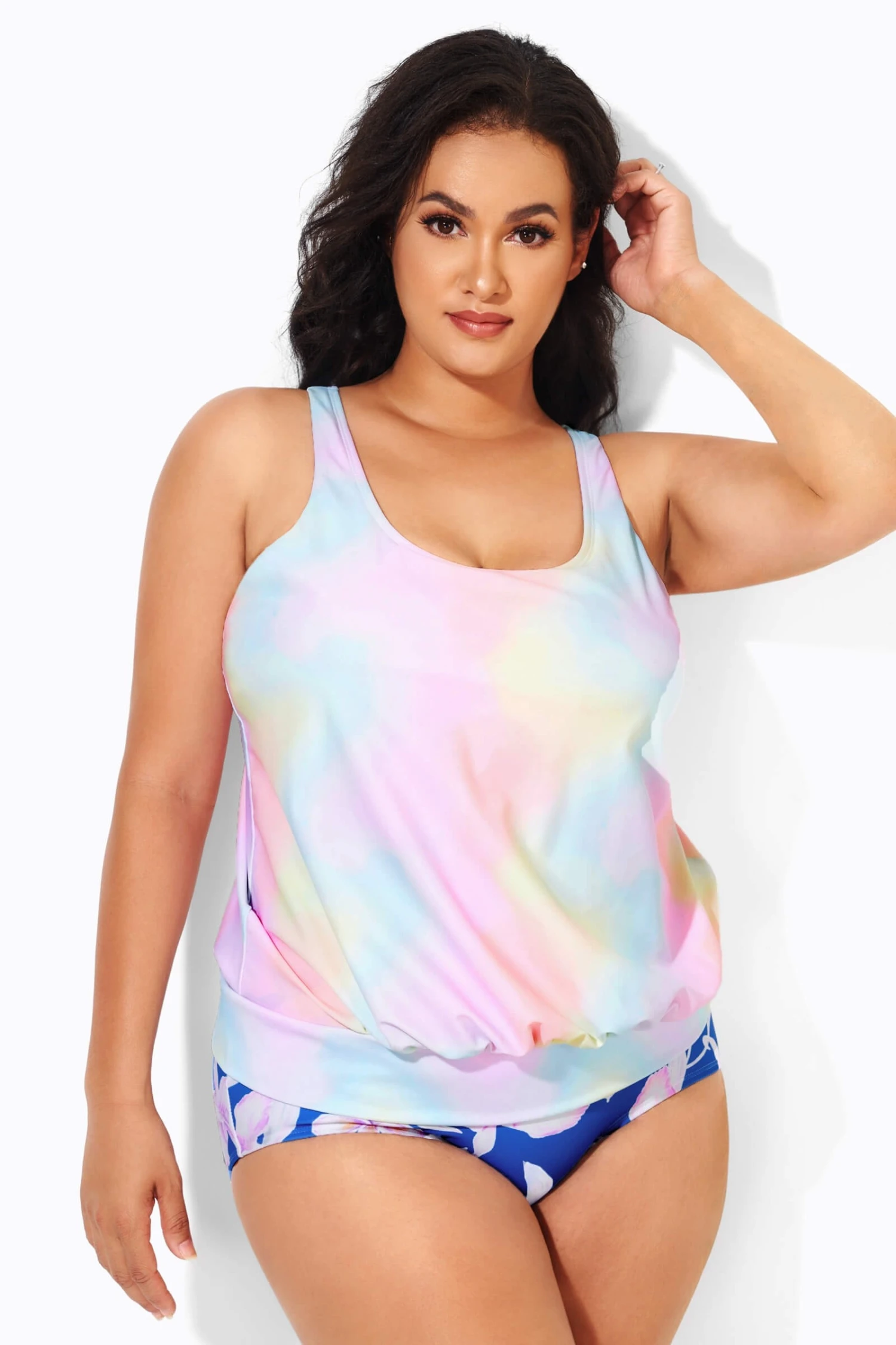 Rainbow Stylish Scoopneck Blouson Tankini Top - Image 2