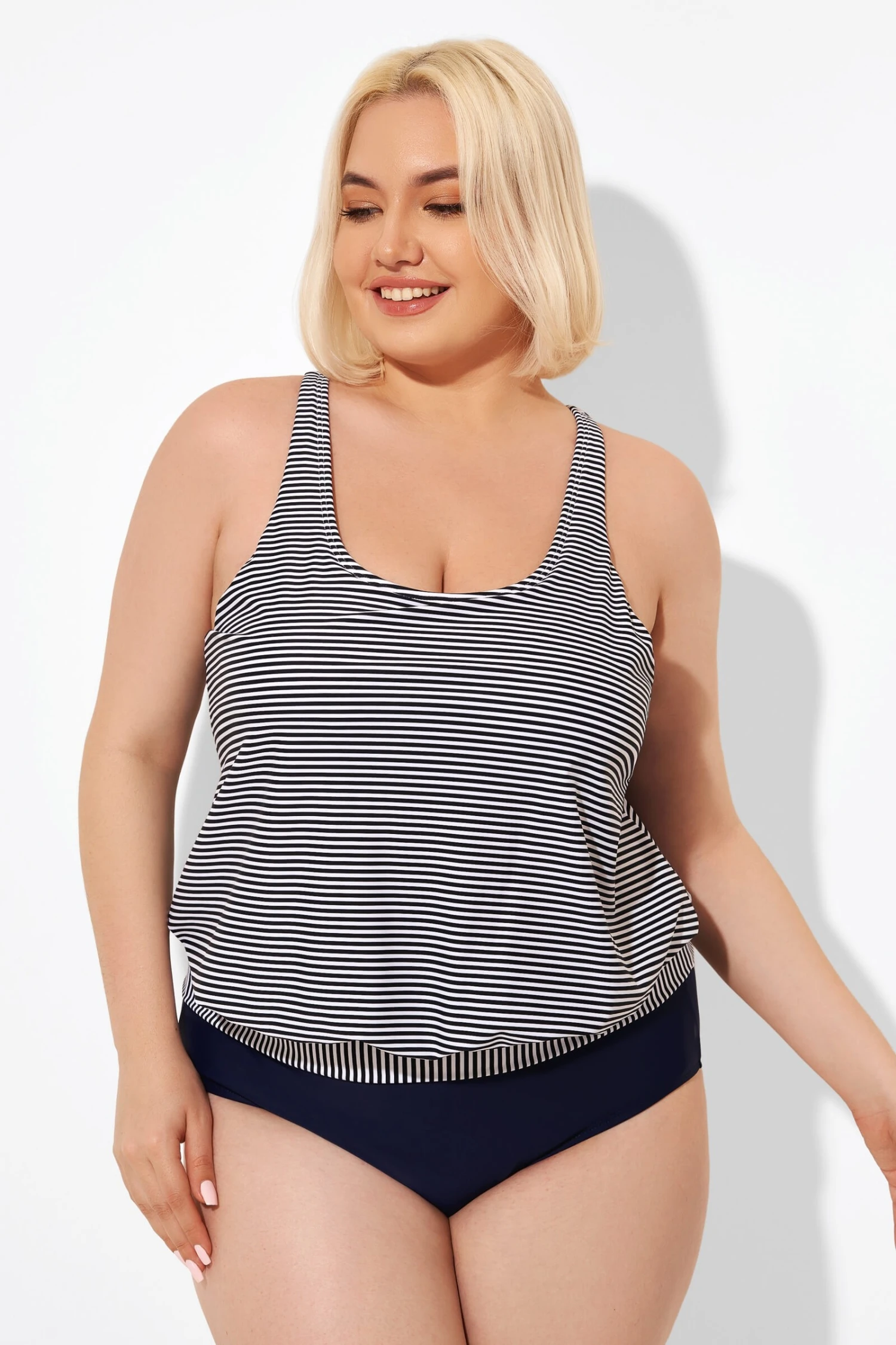 Stripes Racerback Round Neck Blouson Tankini Top