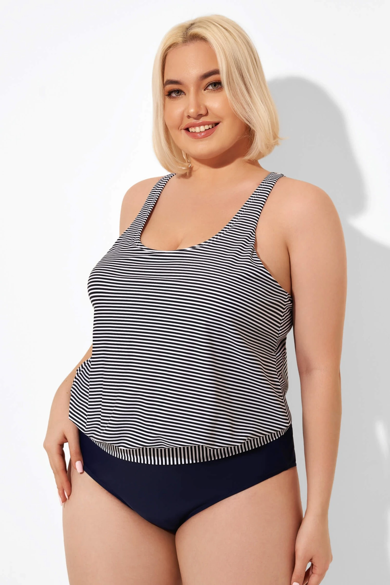 Stripes Racerback Round Neck Blouson Tankini Top - Image 3