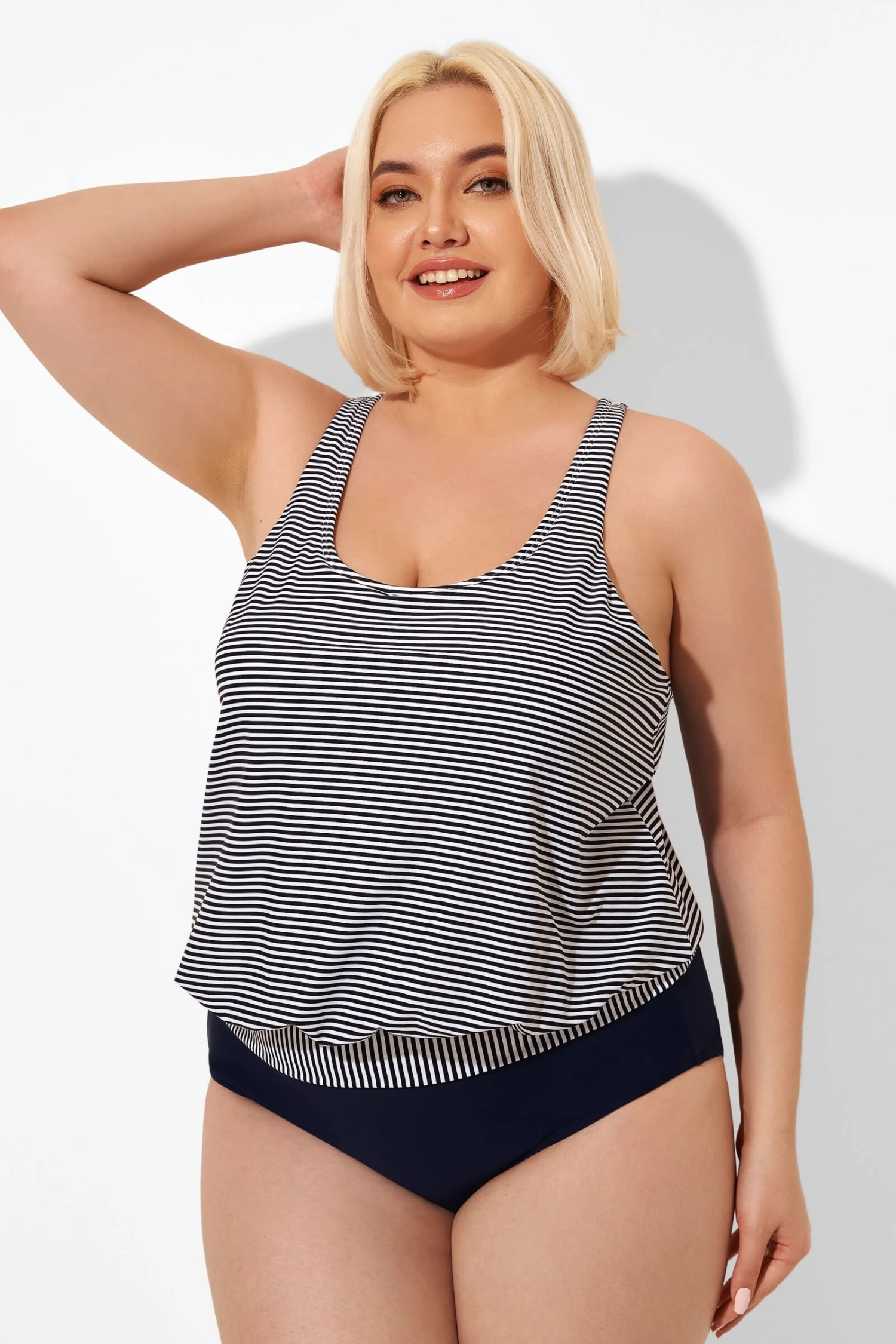 Stripes Racerback Round Neck Blouson Tankini Top - Image 4