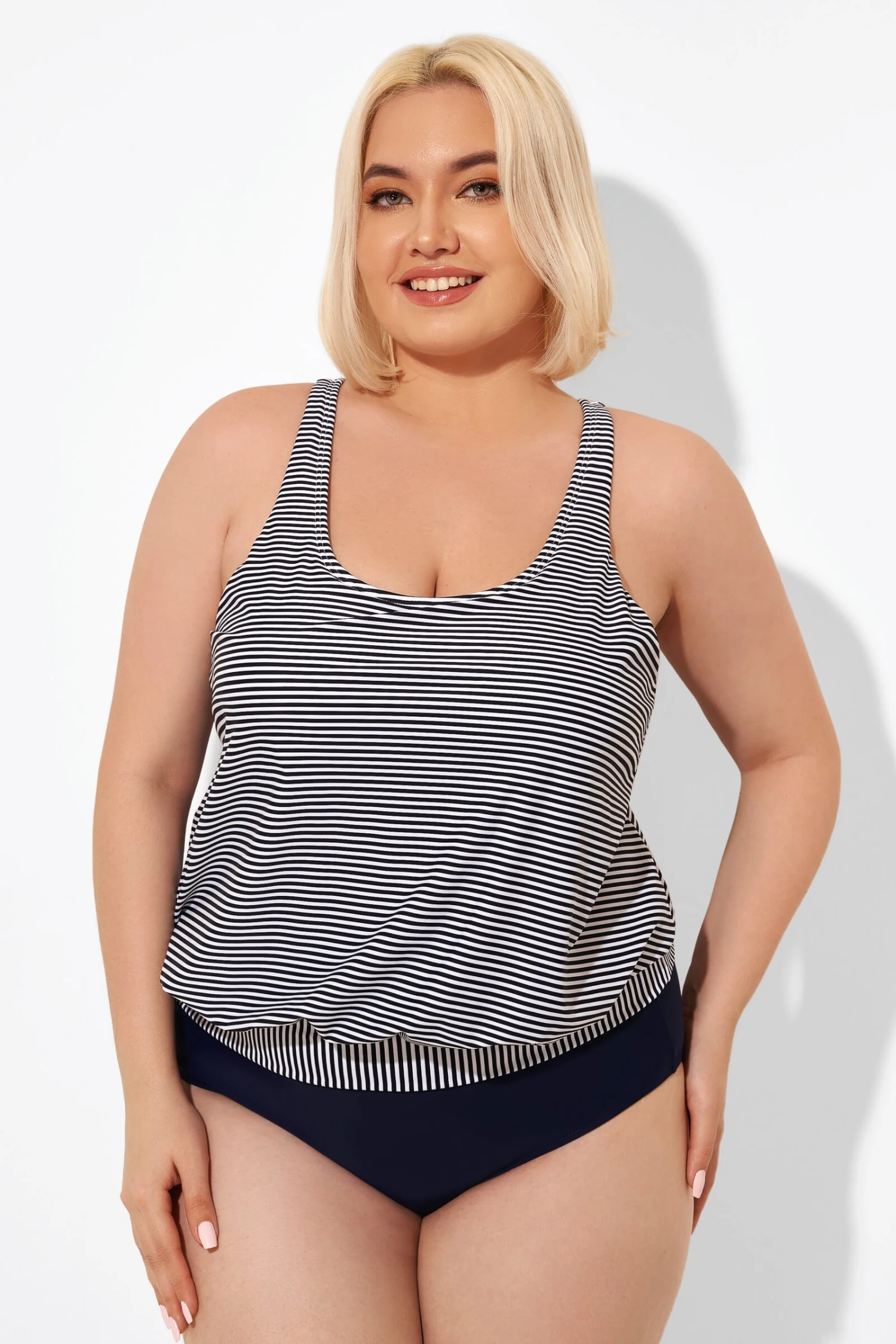 Stripes Racerback Round Neck Blouson Tankini Top - Image 5