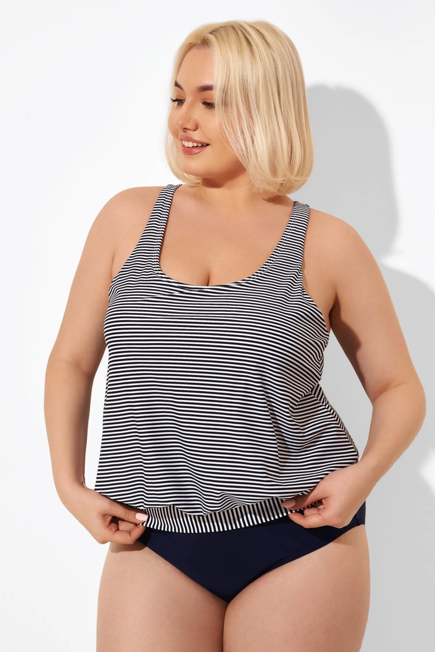 Stripes Racerback Round Neck Blouson Tankini Top - Image 6