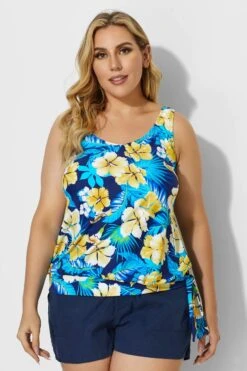 Elegant Floral Printed Side Tie Tankini Top