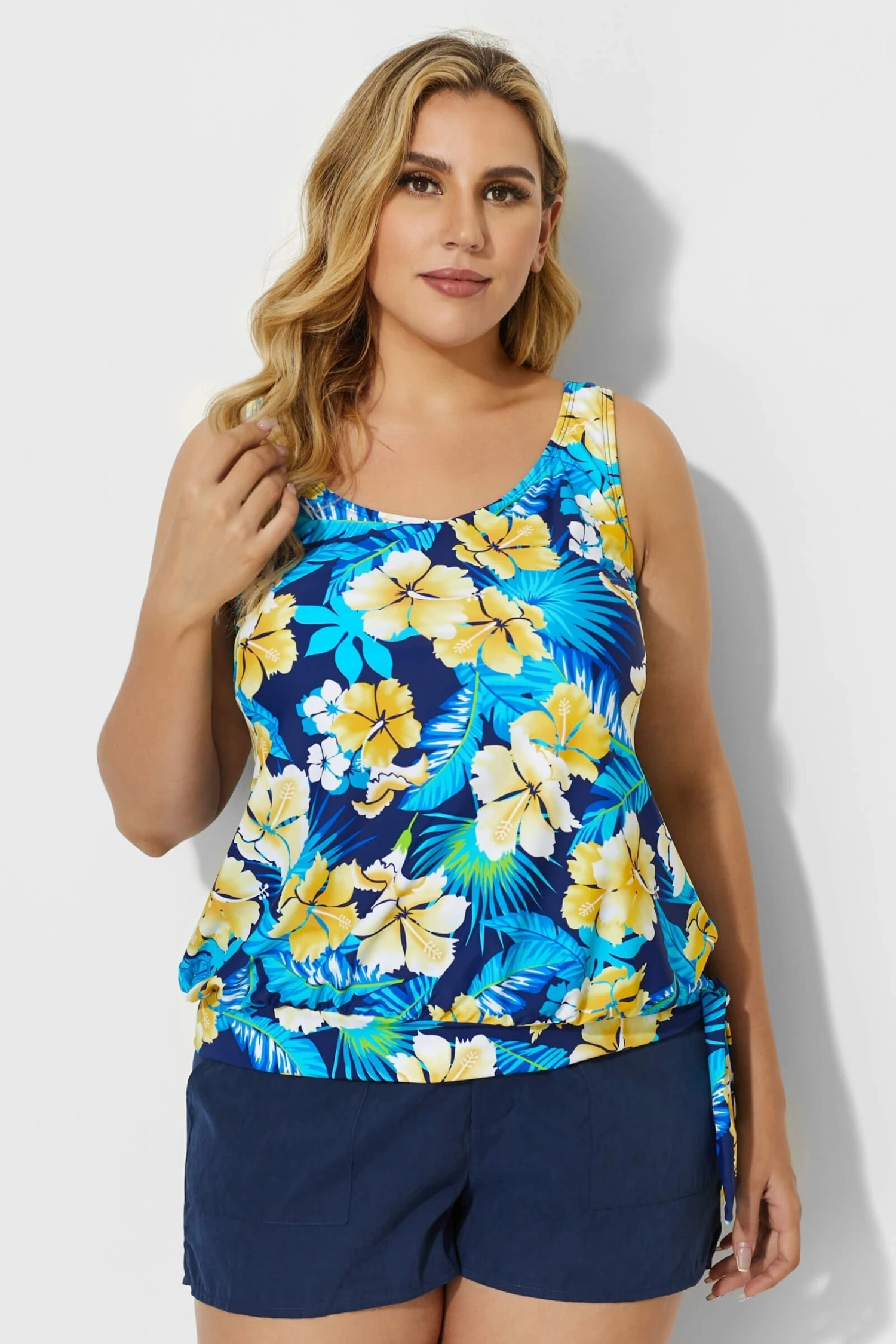Elegant Floral Printed Side Tie Tankini Top - Image 4
