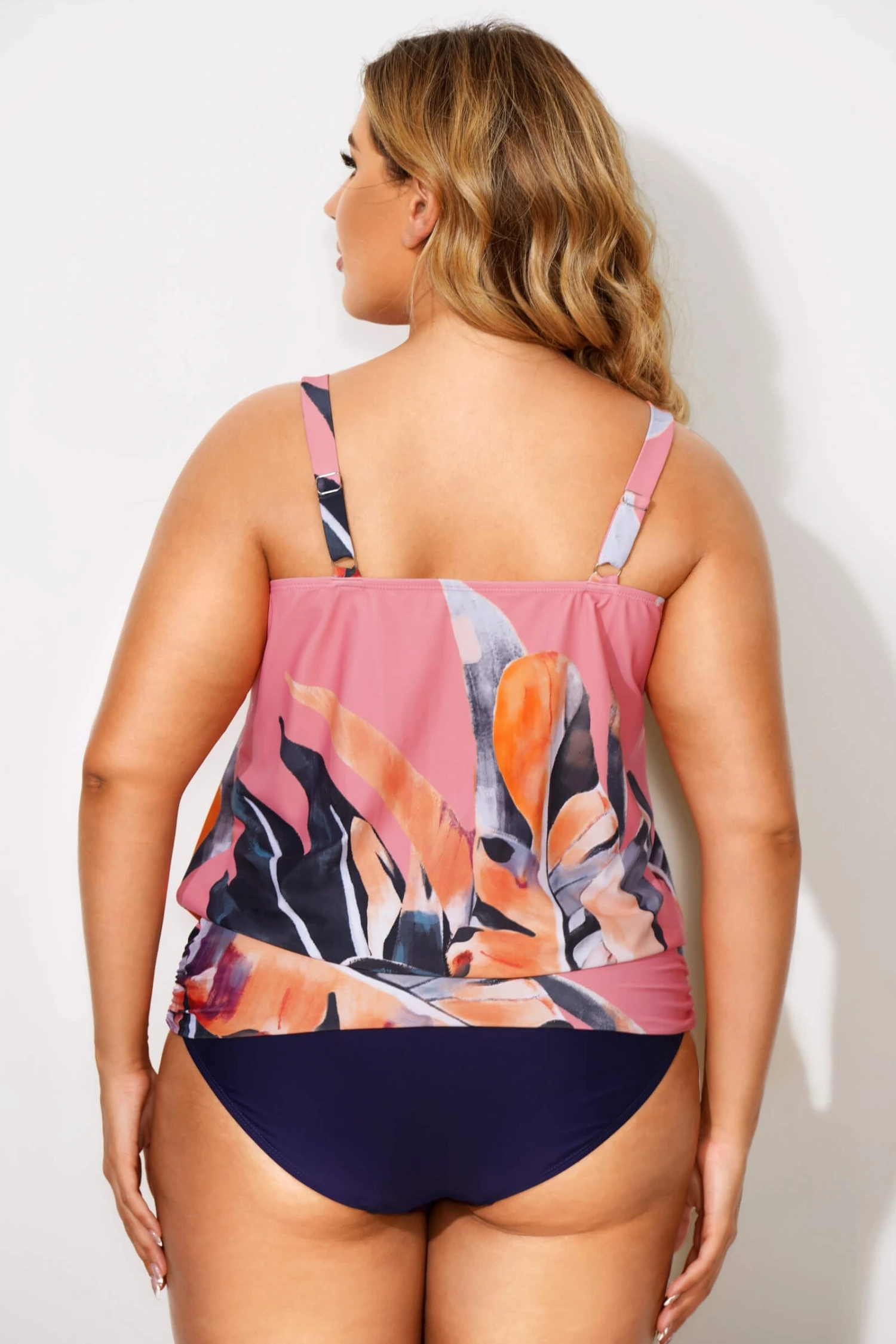 Irregular Printed Adjustable Straps Tankini Top - Image 2
