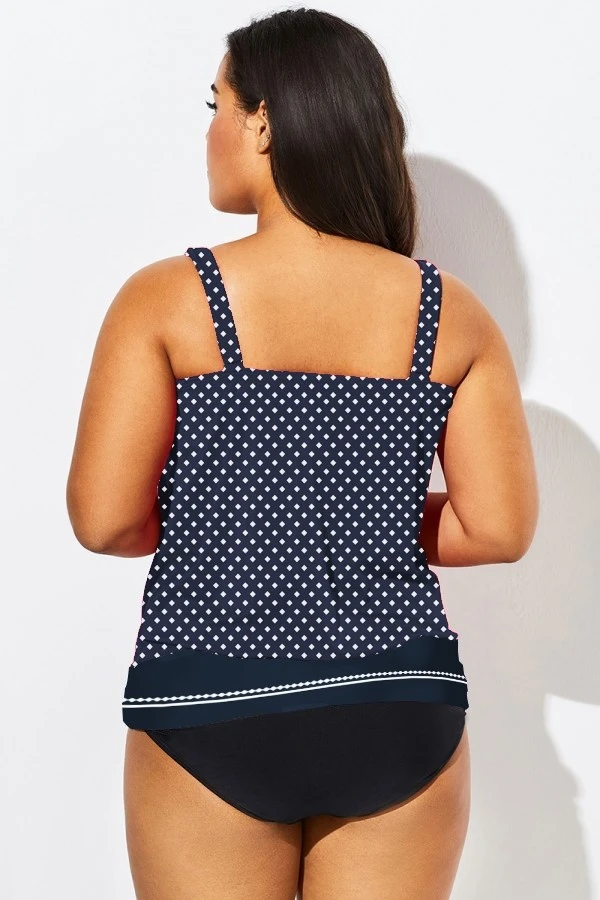 Navy Polka Dots Side Tie Blouson Tankini Top - Image 2