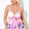 Tie Dye Tie Front Tankini Top For Lady