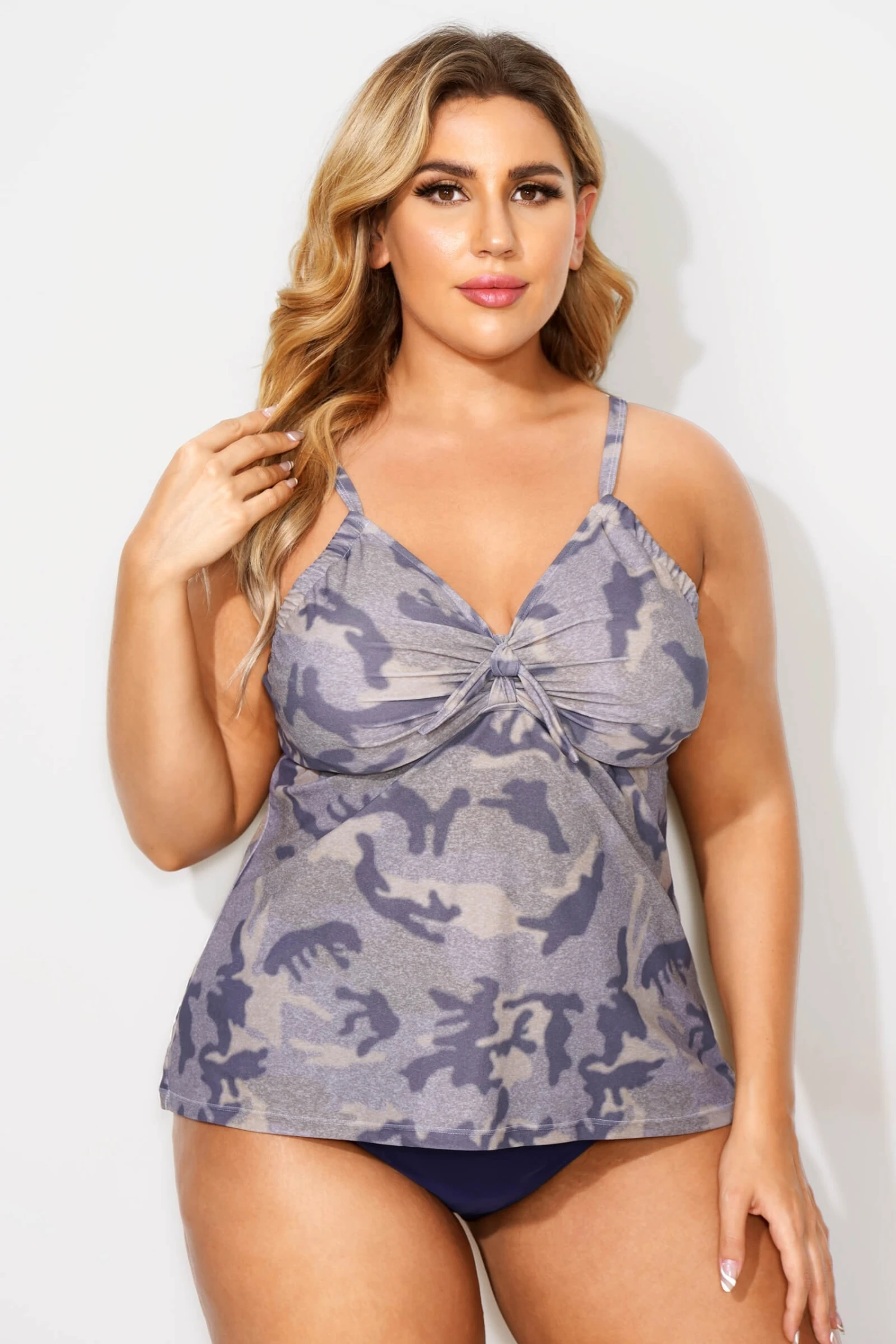 Camo Sweetheart Neckline Tummy Control Vintage Tankini Top