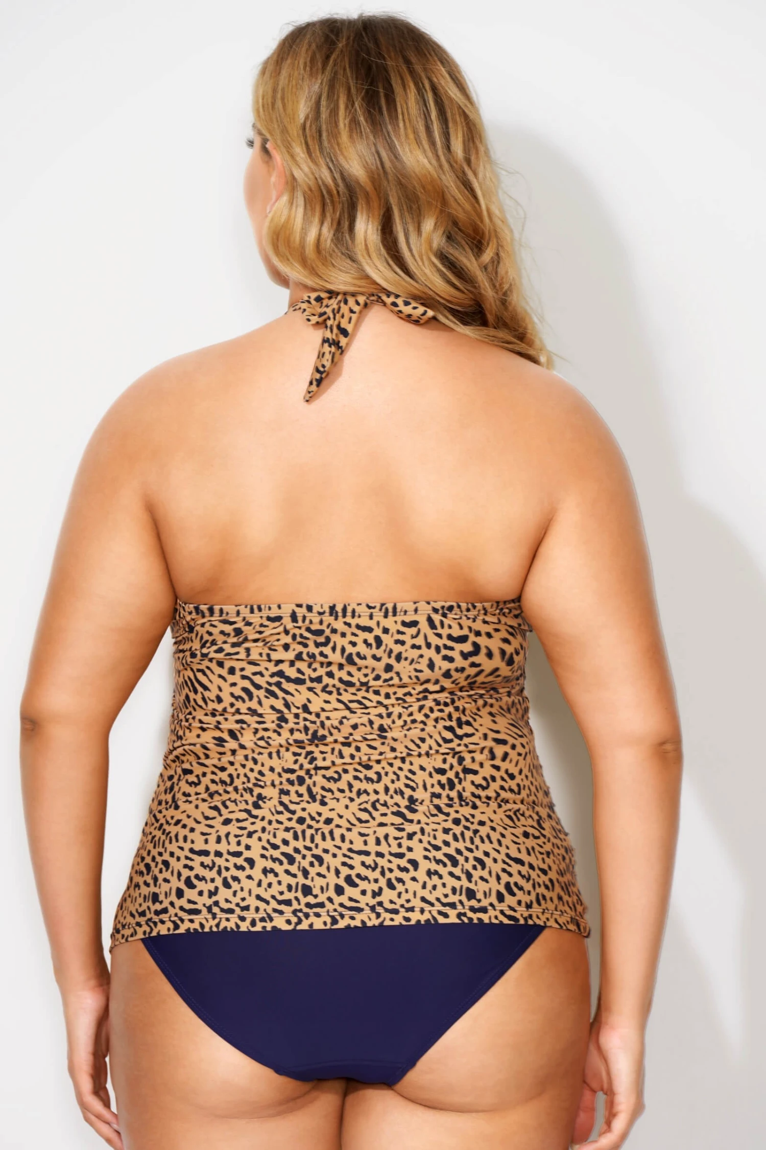 Leopard Printed Shirred Halter Women Tankini Top - Image 2