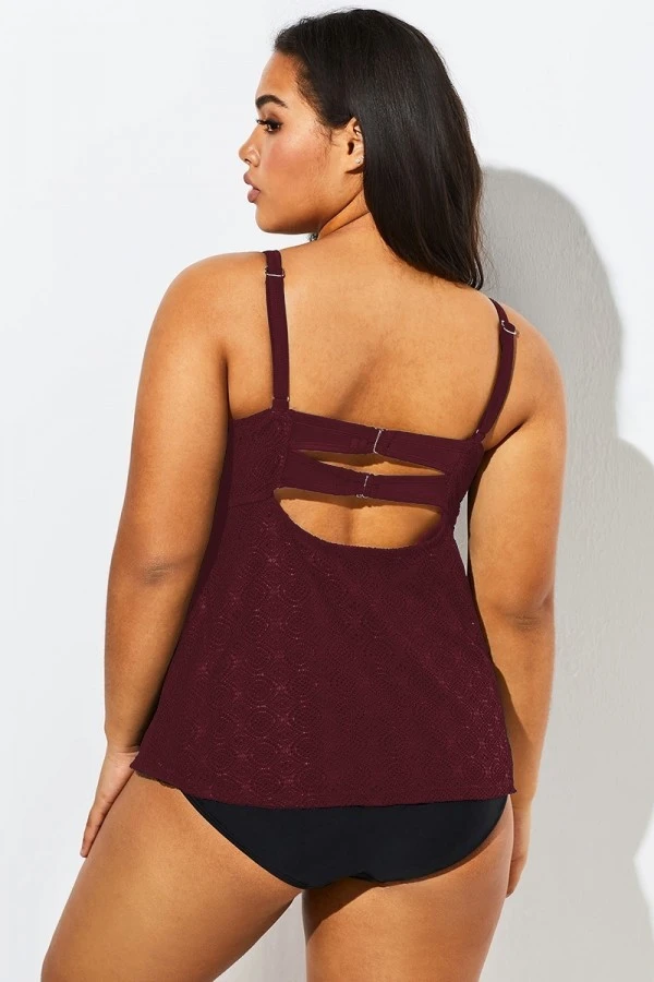 Wine Flyaway Flowy Twist Front Tankini Top - Image 2