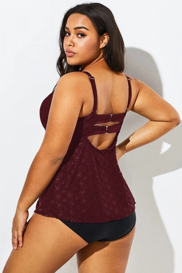 Wine Flyaway Flowy Twist Front Tankini Top - Image 5