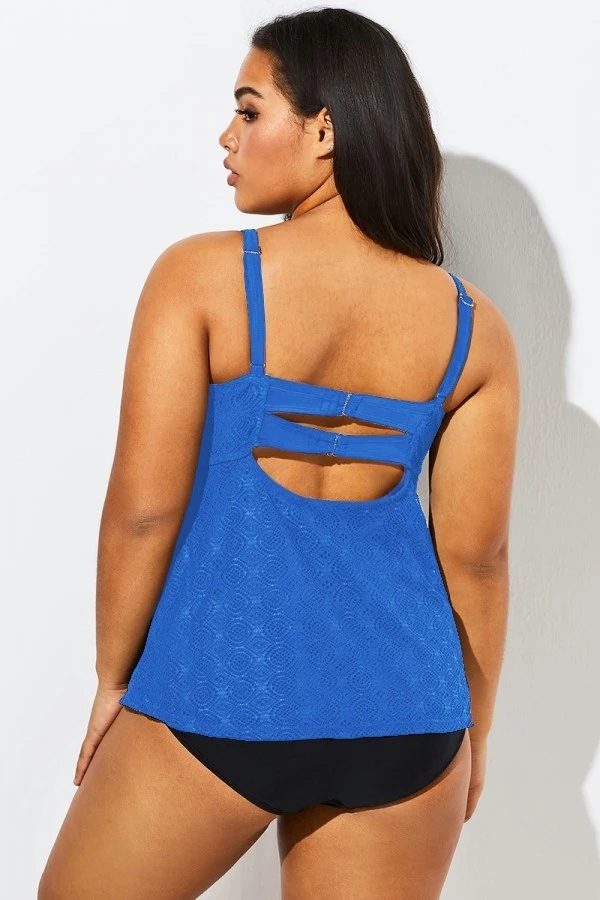 Blue Twist-front Sweetheart Neckline Tankini Top - Image 2