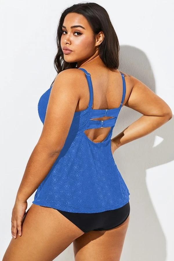 Blue Twist-front Sweetheart Neckline Tankini Top - Image 6