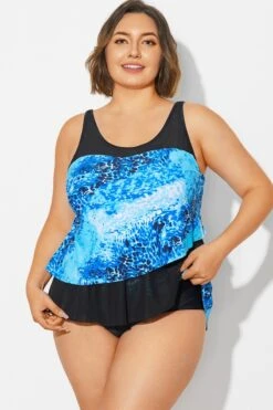 Plus Size Sea Pattern Scoop Neck Tankini Top
