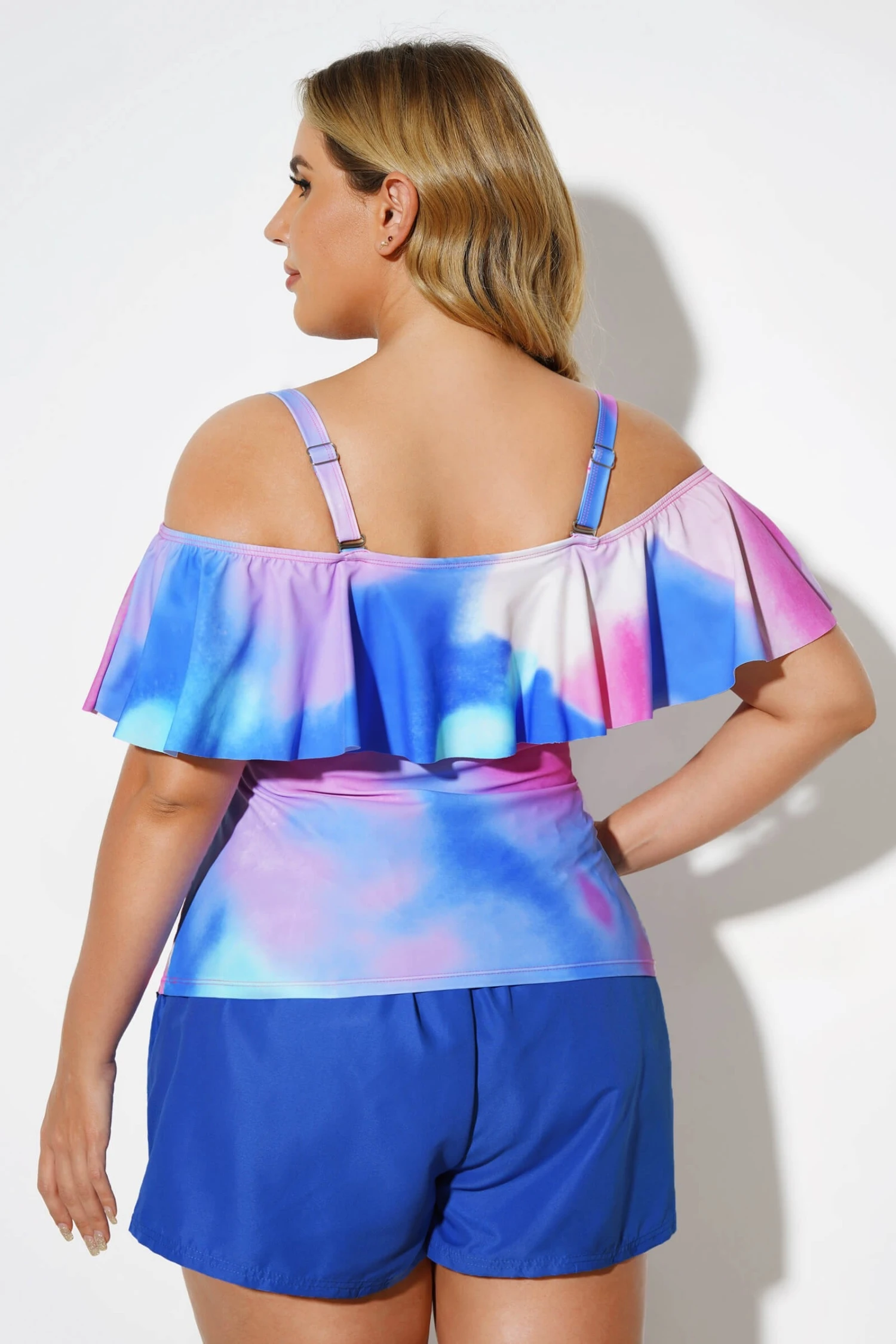 Square Collar Tie Dye Underwire Adjustable Straps Tankini Top - Image 2