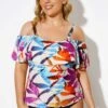 Colourful Leaves Printed Underwire Tankini Top