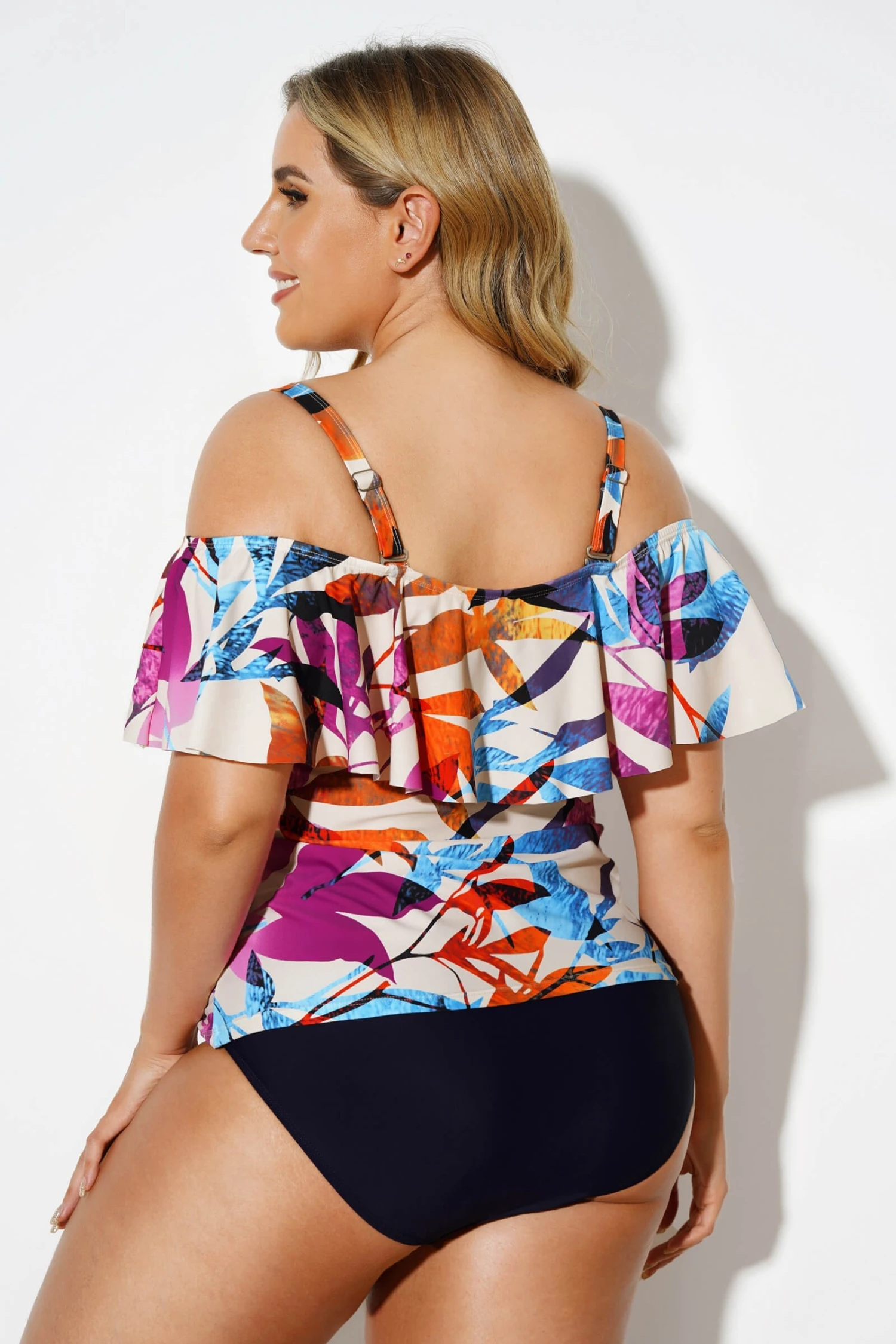 Colourful Leaves Printed Underwire Tankini Top - Image 2