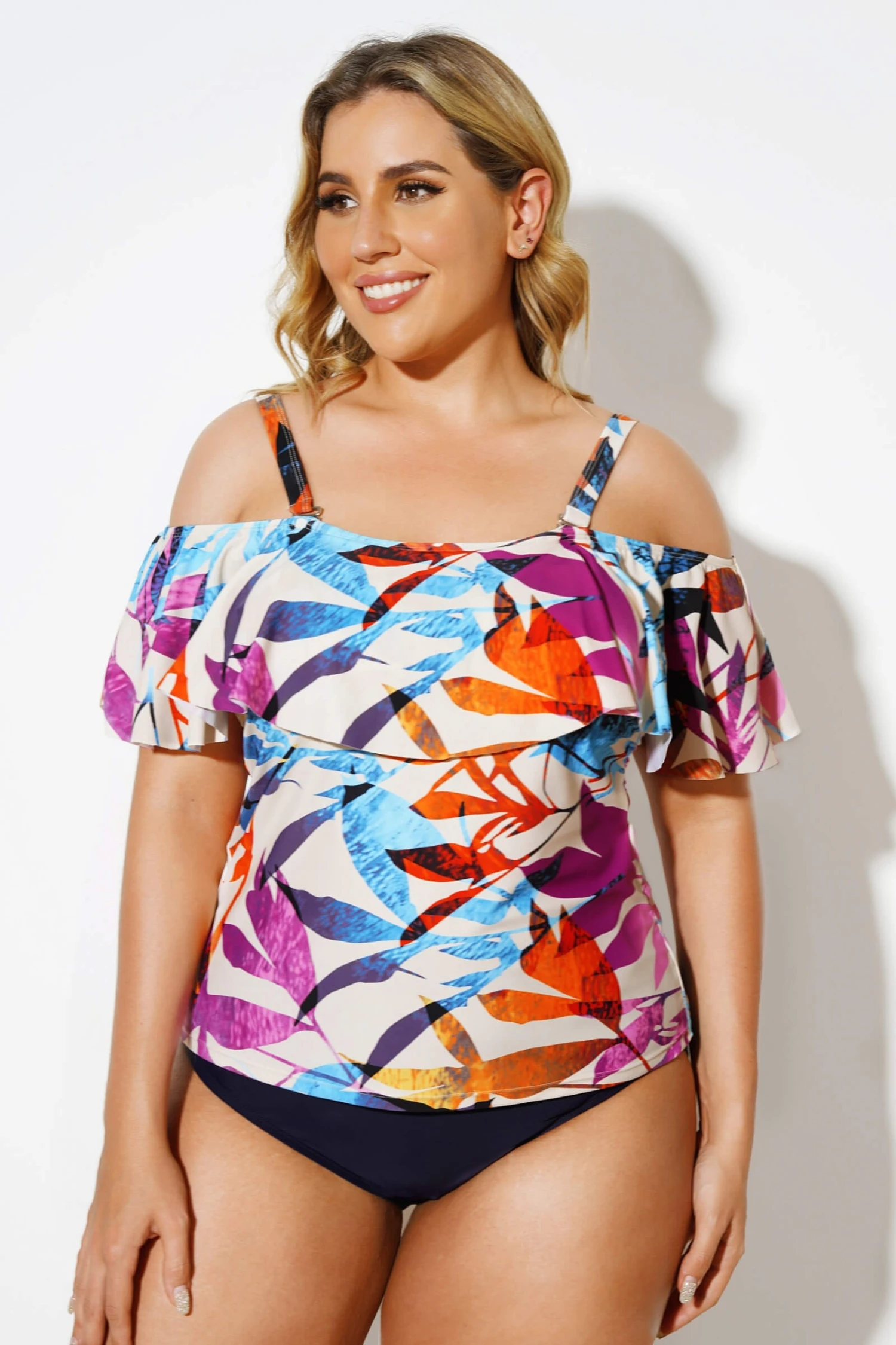 Colourful Leaves Printed Underwire Tankini Top - Image 3