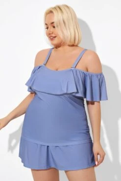 Blue Off The Shoulder Tankini Top