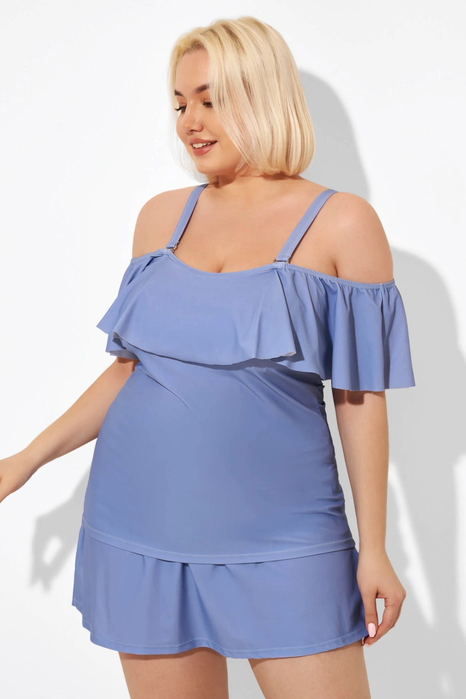 Blue Off The Shoulder Tankini Top