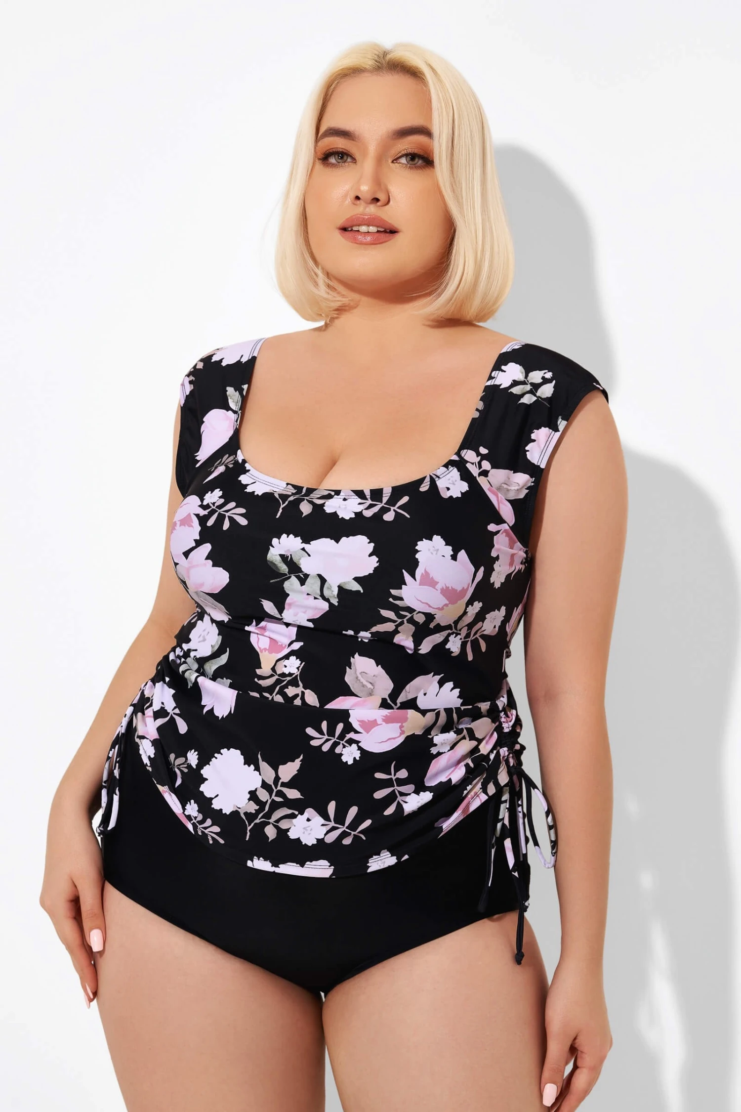 Floral Printed Adjustable Tankini Top With Sleeves